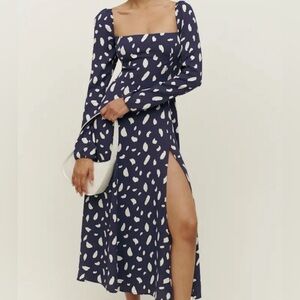 Reformation Navy & White Dress